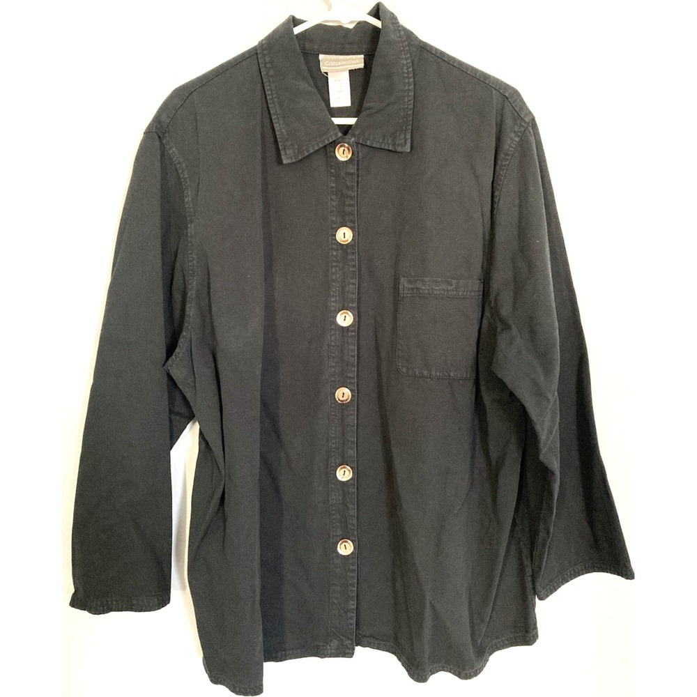 Coldwater Creek Shirt Jacket Women XL Black Tencel/Cotton Button Up Lightweight